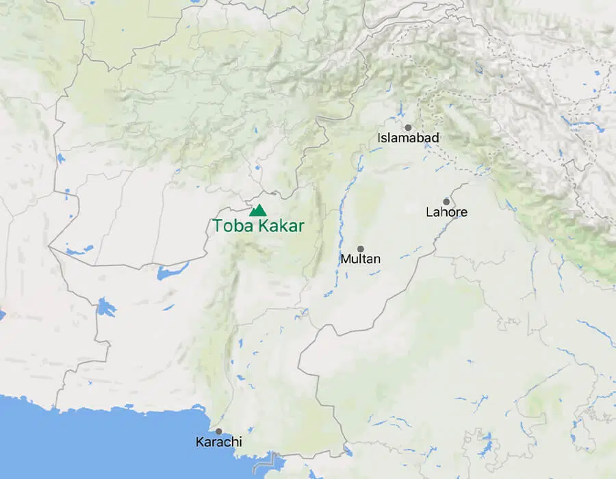 Toba Kakar map- Western Mountain Ranges of Pakistan