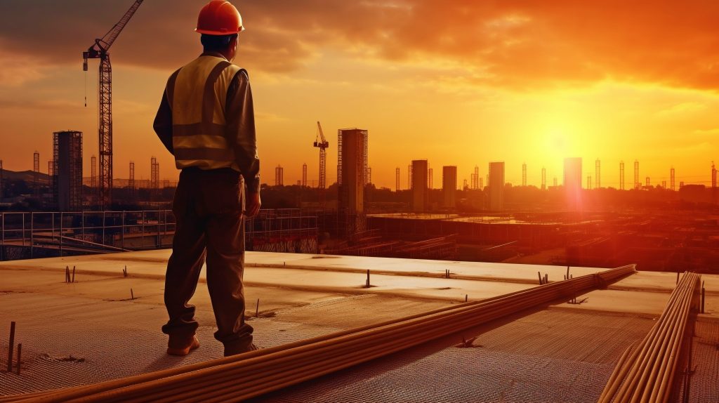 background-worker-inspecting-project-construction-site-building-site-sunset-generative-ai-min