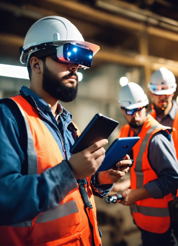 laborers using 3D augmented reality glasses 